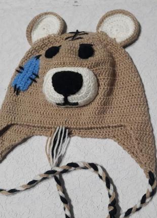 Шапочка мишка тедди ручная работа.
