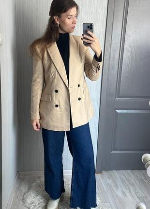 Пиджак zara льняной пиджак оверсайз трендовый пиджак двубортный