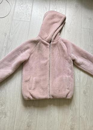 Куртка шубка розовая с капюшоном