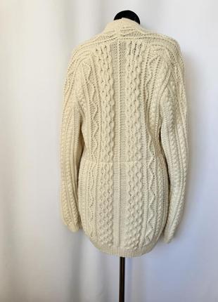 Винтаж бежевый удлиненный теплый кардиган шерстяной на пуговицах косы араны белый кремовый молочный кофта6 фото