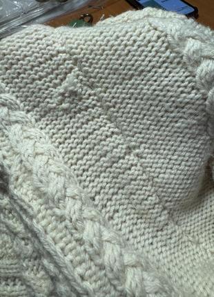 Винтаж бежевый удлиненный теплый кардиган шерстяной на пуговицах косы араны белый кремовый молочный кофта7 фото