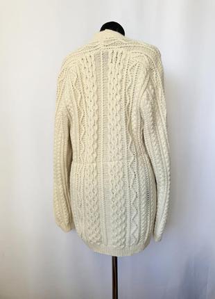 Винтаж бежевый удлиненный теплый кардиган шерстяной на пуговицах косы араны белый кремовый молочный кофта2 фото