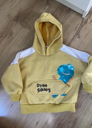 Свитер свитшот с динозавриком теплый