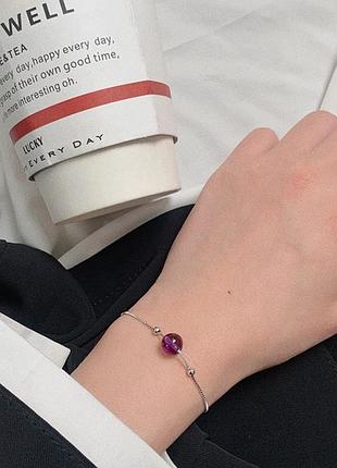 Браслет срібний аметистовий шар, натуральний фіолетовий камінь, срібло 925 проби, довжина 15.5+3 см