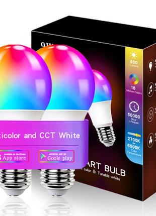 Світлодіодна rgb лампочка smart bulb light 2pcs with bluetooth e27 with app