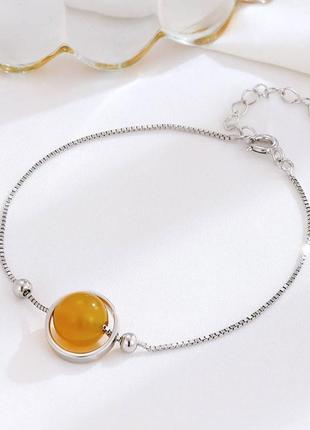 Браслет срібний шар із жовтого агату, браслет з натуральним каменем, срібло 925 проби, довжина 15.5+3 см