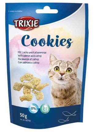 Лакомство для котов trixie cookies с лососем и кошачьей мятой 50 г (4011905427430)