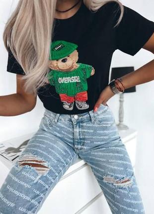 Жіноча футболка «teddy bear»🧸 зі стразами | 3068