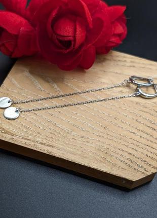 Серебряные шикарные длинные серьги подвески монетка монета 925 английская застежка