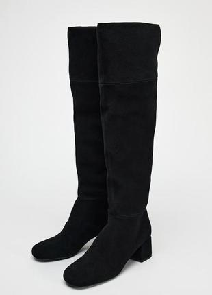 Замшеві чоботи ботфорти на підборах zara