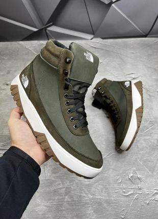 Мужские зимние ботинки кроссовки на меху натуральная кожа зеленый