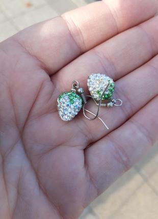 Серьги земляники клубники,кристаллы, осейки, подвеска,
