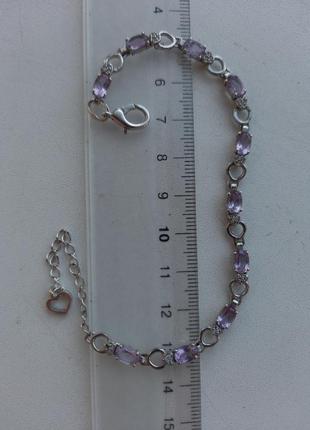 Серебряный браслет, аметисты, фианиты, 925