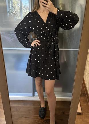 Черное платье в белые горохи zara ⚫️⚪️