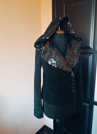 Готическая замшевая куртка с шляпой готика натуральная замша италия капюшон