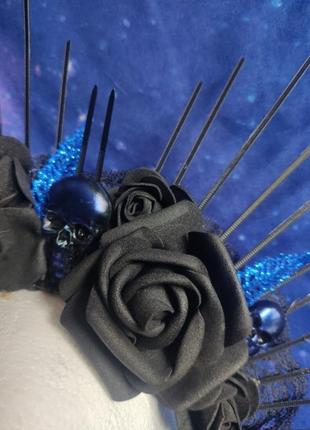 Авторский обруч диадема тира нимб на хеллоуин хелловин геловин санта муэрте с черепами и розами