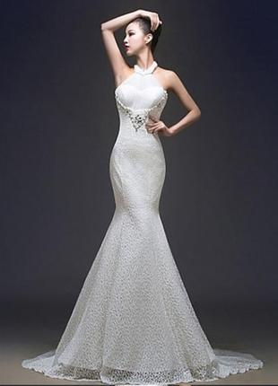 Ексклюзивне весільне плаття мереживне айворі рибка3 фото