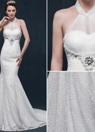 Ексклюзивне весільне плаття мереживне айворі рибка5 фото