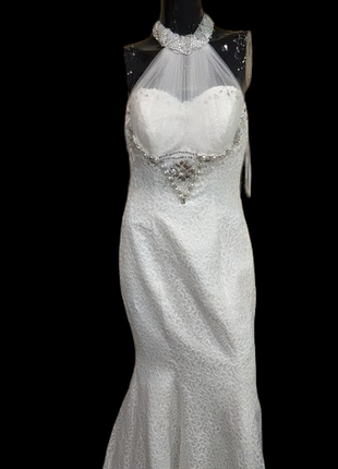 Ексклюзивне весільне плаття мереживне айворі рибка7 фото