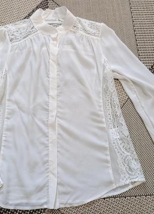 Рубашка блуза белая с кружевом вискоза шелк
