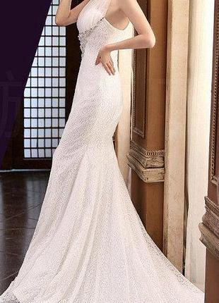 Ексклюзивне весільне плаття мереживне айворі рибка8 фото