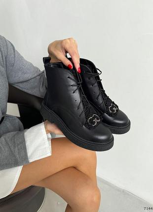 Ботинки с мехом teddy, черные, натуральная кожа, деми/зима