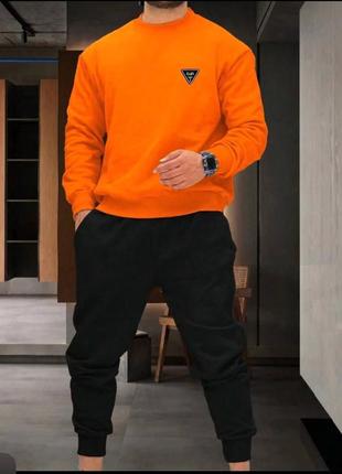 Спортивний костюм на флісі кофта вільного крою світшот штани джогери комплект стильний базовий чорний сірий помаранчевий
