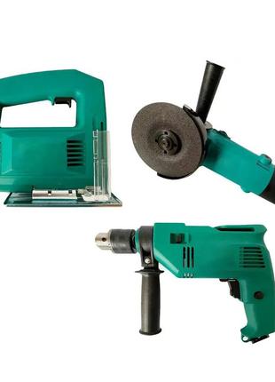 Набір електрообладнання дрель болгарка і лобзик в кейсі. комплект інструментів для дому