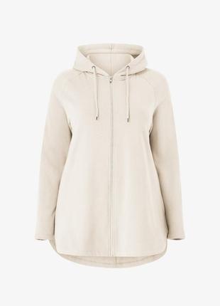 Удлиненный зип худи на молнии без флиса молочного бежевого оттенка 100% котон