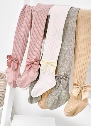 Колготки праздничные в рубчик с атласными бантиками