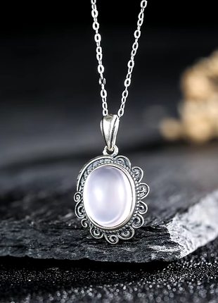 Серебряное колье с натуральным розовым кварцем