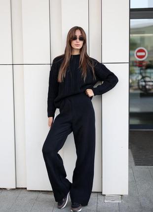 Теплый вязаный костюм шерсть свитер косичка и брюки