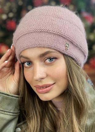 Женская шапка с шерстью кролика, мия, темная пудра