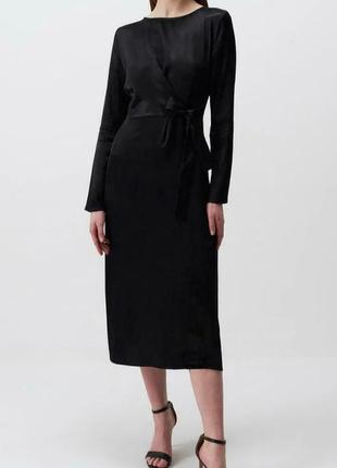 Чёрное сатиновое платье с длинным рукавом boohoo occasion