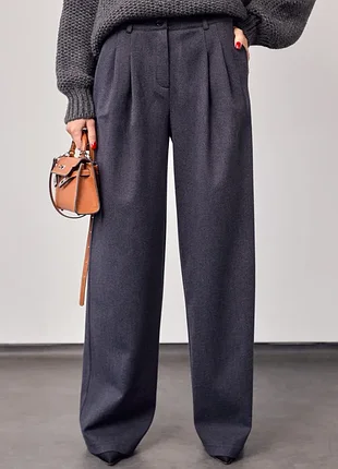 Теплі штани палацо вільного крою жіночі широкі брюки з кишенями