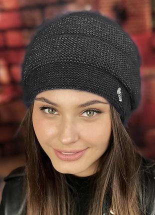 Женская шапка с шерстью кролика, мия, черная