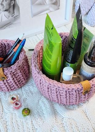 Вязаная маленькая корзина для мелочей 10 см розовая