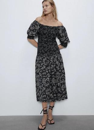 Новое льняное хлопковое миди платье zara лён хлопок