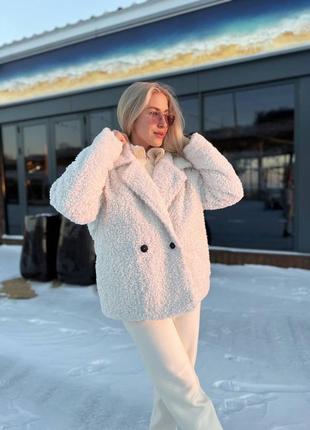 Жіноча шубка баранчик до -10° на силіконі 150, коротка шуба осінь єврозима на гудзиках, шуба барашек, #574