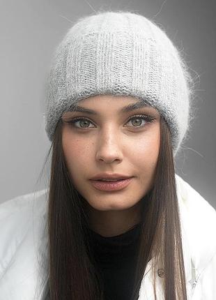 Жіноча класична шапка з шерстю кролика, роан, світло сіра