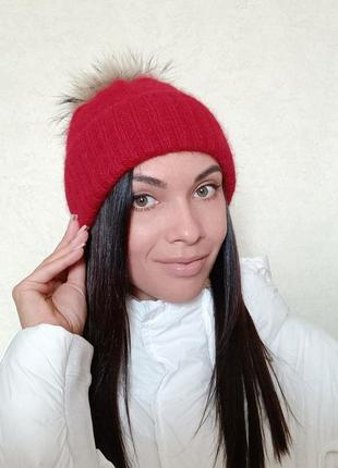 Шапка шапочка ангора тепла зимова ручна робота