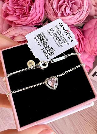 Намисто пандора срібло 925 кулон pandora ланцюжок «блискуче рожеве серце» намисто підвіска кольє оригінальний кулон пандора новий бірка пломба