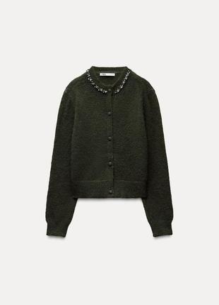 Кардиган женский зеленый с стразами zara
