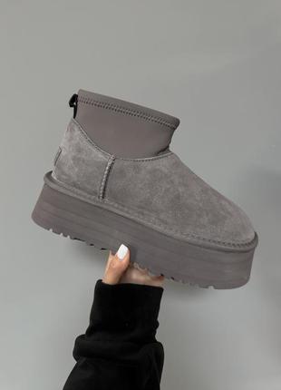 Ugg mini dipper platform thunder grey premium угги угги угги зимние на платформе с мехом