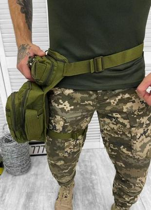 Чоловіча сумка на пояс військова олива сумка набедрена тактична поясно стегнова тактична сумка