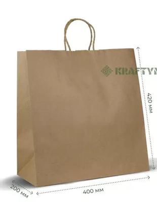 Пакет прямокут.дно, крафт бурий, 400х200х420, 110г/м2, з ручкою (100шт)