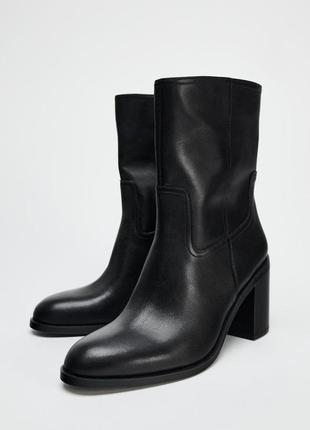 Кожаные черные ботинки женские zara new
