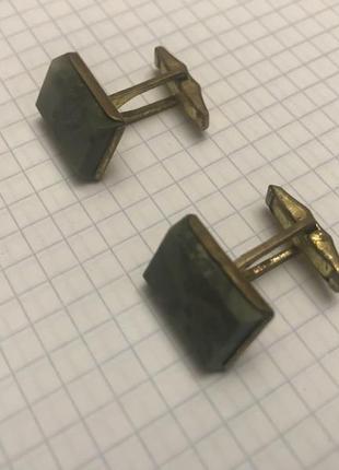 Запонки ссср змеевик винтаж натуральный камень металл