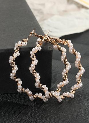 Сережки кольца, жемчужные