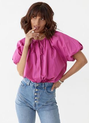 Блузка оверсайз із зав'язками та короткими рукавами - фуксія цвет, l (є розміри)